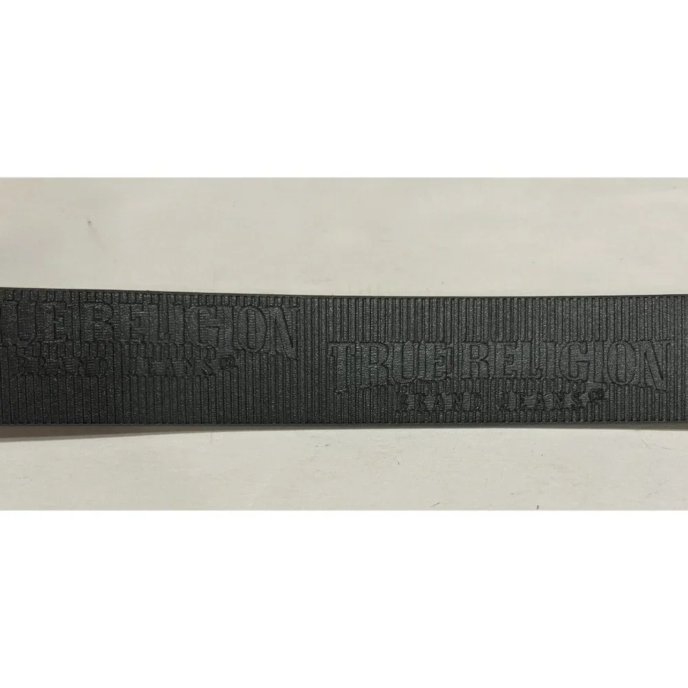New $49 True Religion‎ Men's Gray Leather All Over Embossed Logo Belt Size 40